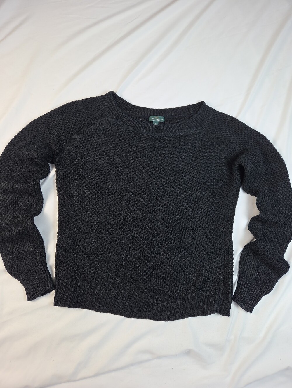 Lauren Ralph Lauren VTG Black Linen Cotton Waffle Knit Sweater Women's Size XL